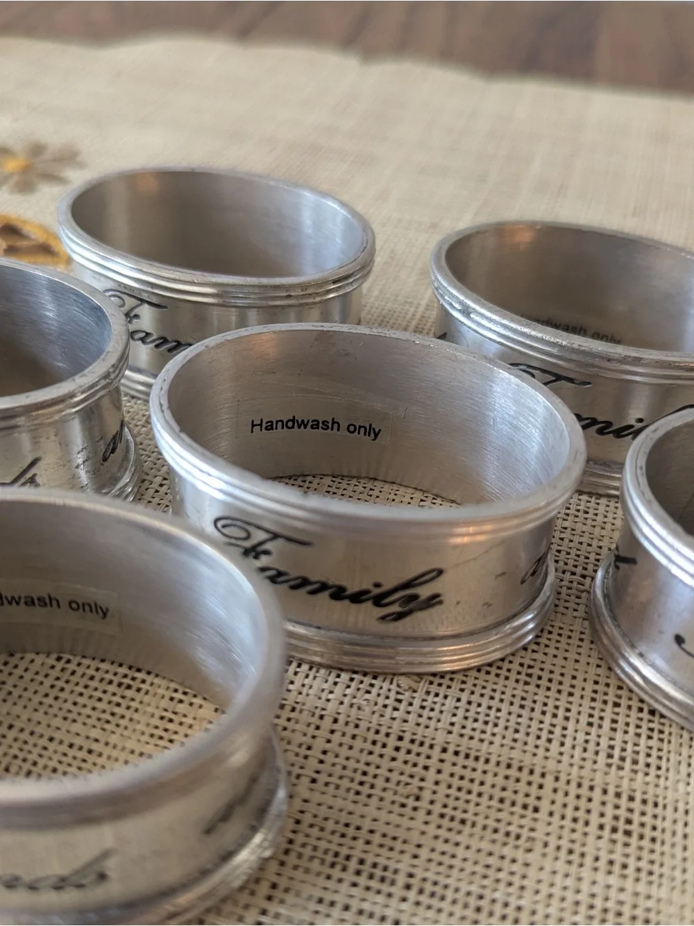 Pottery Barn Friends and Family Antiqued Silver Tone Oval Napkin Rings Set of 6